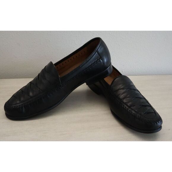 Domani 18-1000 Men's Sz 11M Black Woven Round Toe Dress Slip-On Loafers - Picture 1 of 8